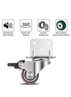 SYOSI Swivel Casters, Pack of 4 No Floor Marks Silent Caster for Furniture, L-mounting Plate 25mm, Rubbered Wheels Suitable for Furniture, Flower Stands, Cribs (2 with Brakes & 2 Without Brakes)  - Image 5