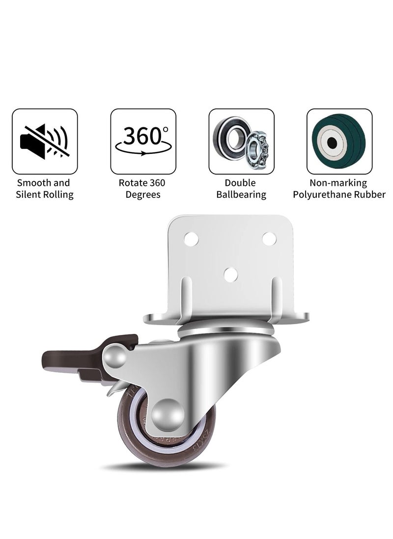 SYOSI Swivel Casters, Pack of 4 No Floor Marks Silent Caster for Furniture, L-mounting Plate 25mm, Rubbered Wheels Suitable for Furniture, Flower Stands, Cribs (2 with Brakes & 2 Without Brakes)  - Image 5