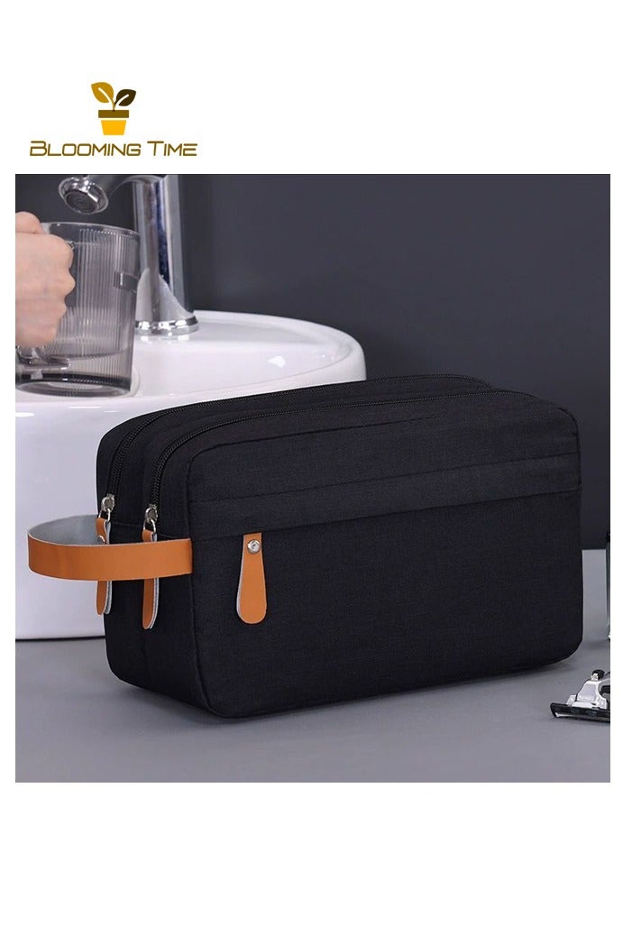 بلومنغ تايم حقيبة أدوات الزينة للسفر للرجال ، حقيبة سفر محمولة ذات سعة كبيرة للأعمال ، حقيبة تخزين للسفر للرجال ، حقيبة تخزين مستحضرات التجميل بمقصورة قماش أكسفورد ، حقيبة أدوات الزينة للرجال بطبقتين ، أسود - Image 1