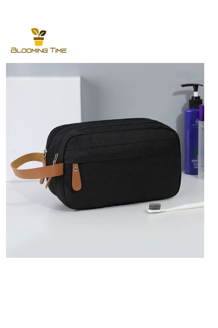 بلومنغ تايم حقيبة أدوات الزينة للسفر للرجال ، حقيبة سفر محمولة ذات سعة كبيرة للأعمال ، حقيبة تخزين للسفر للرجال ، حقيبة تخزين مستحضرات التجميل بمقصورة قماش أكسفورد ، حقيبة أدوات الزينة للرجال بطبقتين ، أسود - Image 2