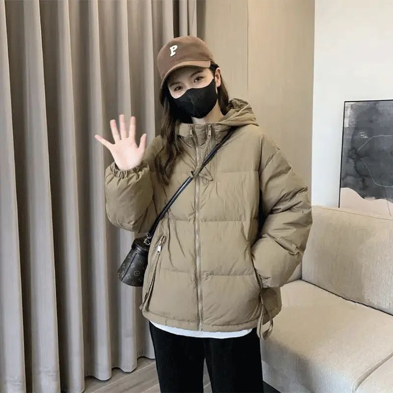 Down cotton-padded coat womens short loose cotton-padded jacket 2024 new winter short plus size thick coat womens cotton-padded jacket tide Green brown - Image 1