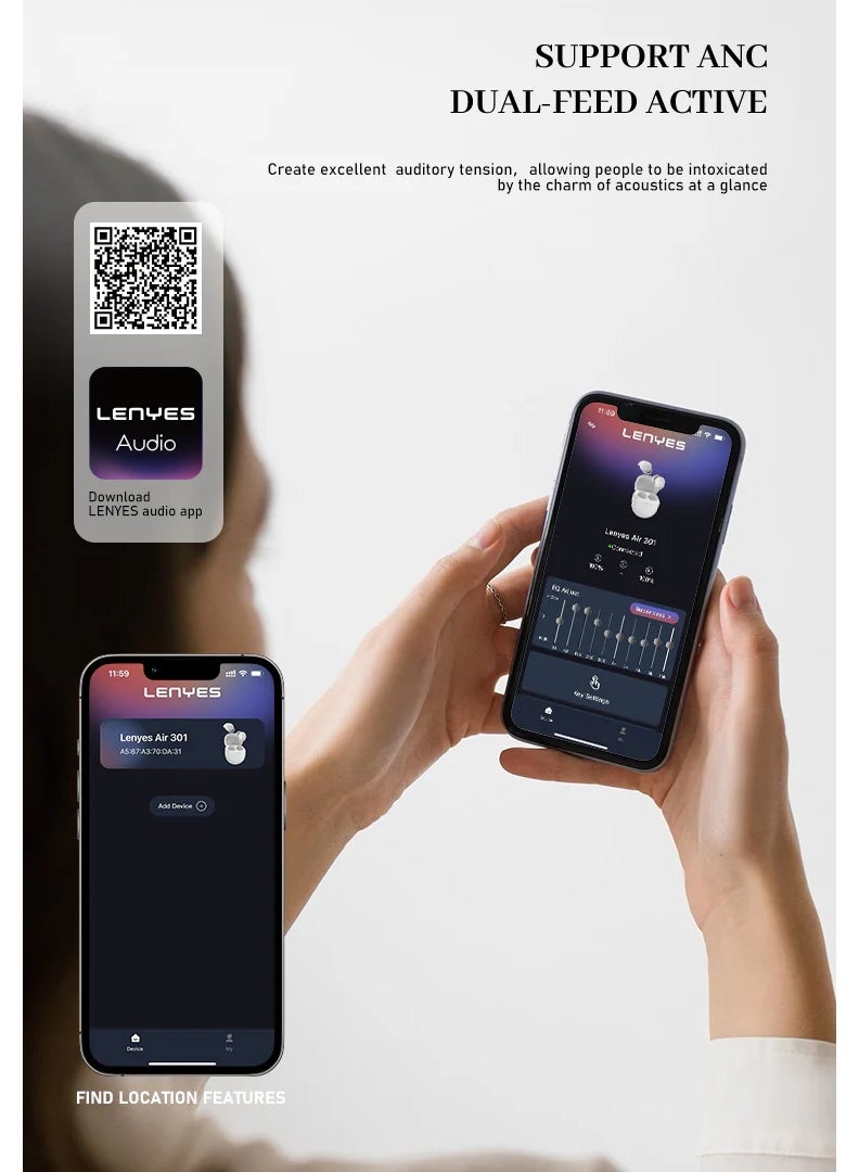 Lenyes Air 301 In-Ear Bluetooth Headphones with Panoramic Surround Sound, Bluetooth 5.3, Wireless Earbuds with Charging Case - Image 5