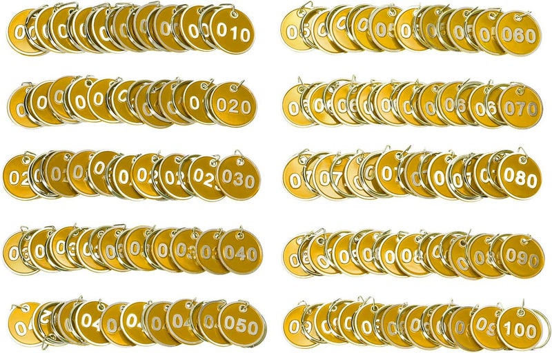 ONLYKXY 1-100 رقم ملون صلب من الألومنيوم المعدني مرقم علامات تعريف معلقة علامات أمتعة بطاقة هوية مع حلقات منقسمة لنظام صندوق مفاتيح منظم مشفر معرف (أصفر) - Image 1