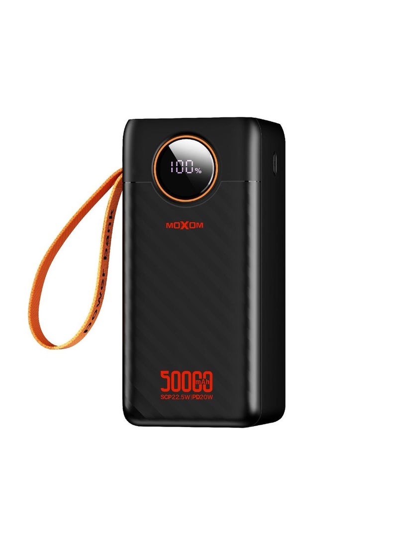 MOXOM MX-PB169 50000 mAh Large Capacity Portable Power Bank With Multiple Input and Multiple Output PD 20W + SCP 22.5W With LCD Display Black  - Image 1