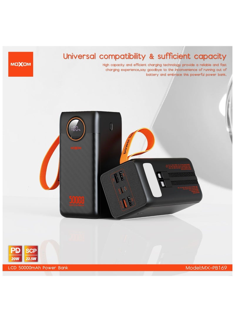 MOXOM MX-PB169 50000 mAh Large Capacity Portable Power Bank With Multiple Input and Multiple Output PD 20W + SCP 22.5W With LCD Display Black  - Image 3