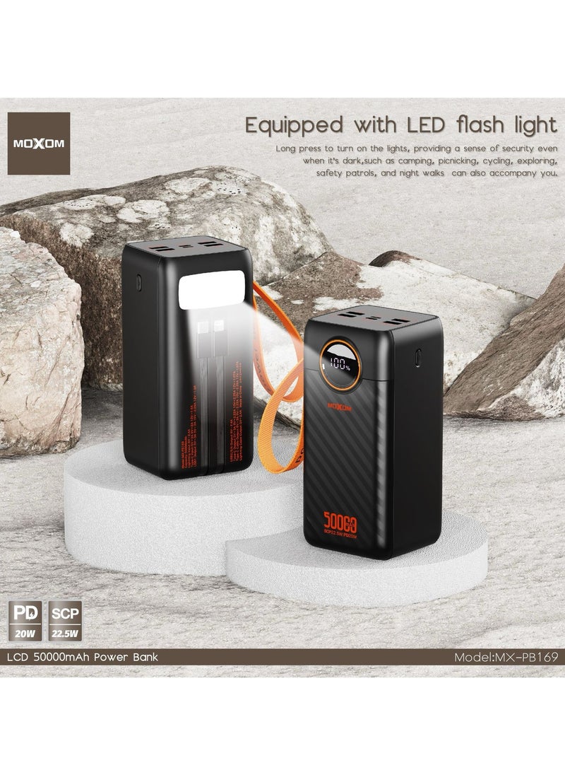 MOXOM MX-PB169 50000 mAh Large Capacity Portable Power Bank With Multiple Input and Multiple Output PD 20W + SCP 22.5W With LCD Display Black  - Image 2