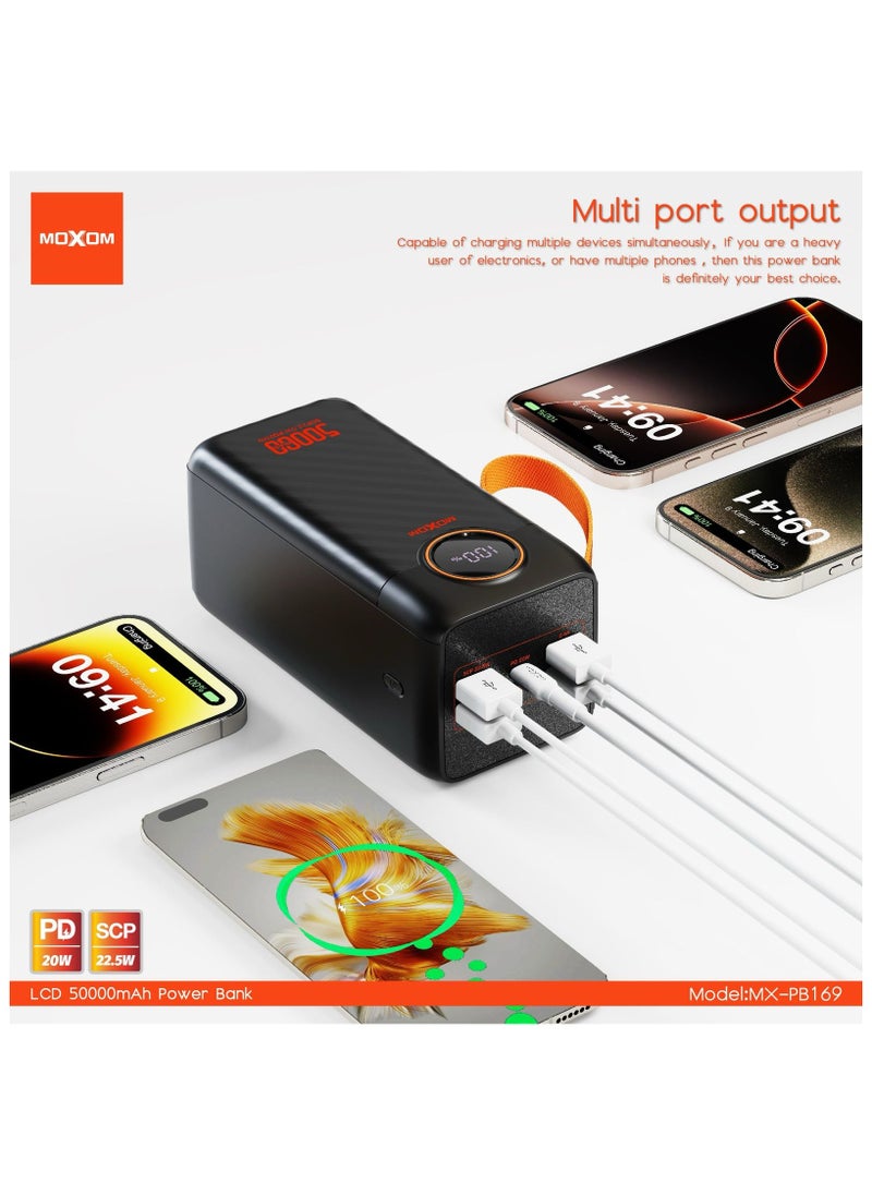 MOXOM MX-PB169 50000 mAh Large Capacity Portable Power Bank With Multiple Input and Multiple Output PD 20W + SCP 22.5W With LCD Display Black  - Image 4