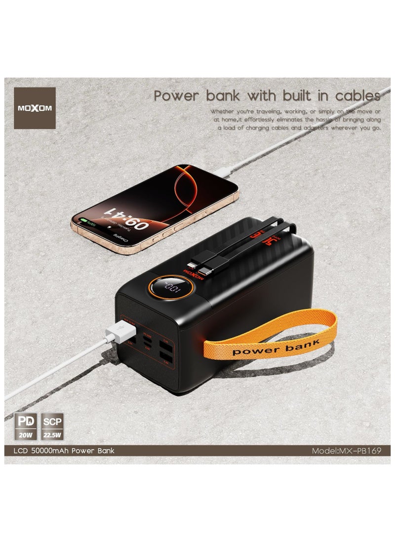 MOXOM MX-PB169 50000 mAh Large Capacity Portable Power Bank With Multiple Input and Multiple Output PD 20W + SCP 22.5W With LCD Display Black  - Image 5