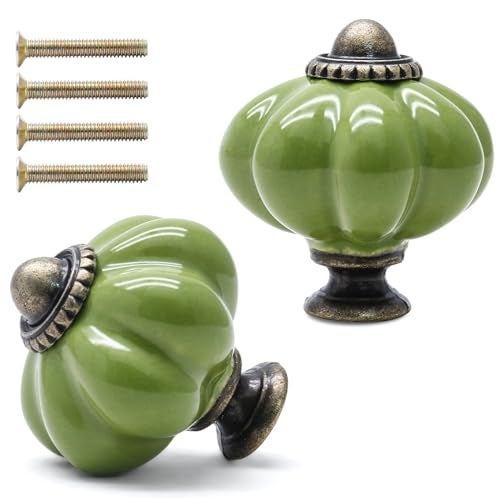 Cionyce 12 Pack Sage Green Pumpkin Knobs Ceramic Cabinet Knobs Retro Dresser Vintage Drawer Pulls for Vanity Closet - Image 3