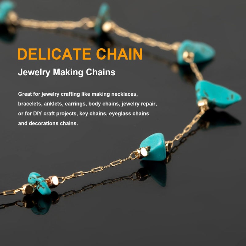 KYUNHOO 16.4 Feet/5M Gold Plated Chains for Jewelry Making Turquoise Blue Natural Stone Chain Spool Brass Necklace Jewelry Bulk for Bracelet Ankle Crafting Finding Supplies - Image 4