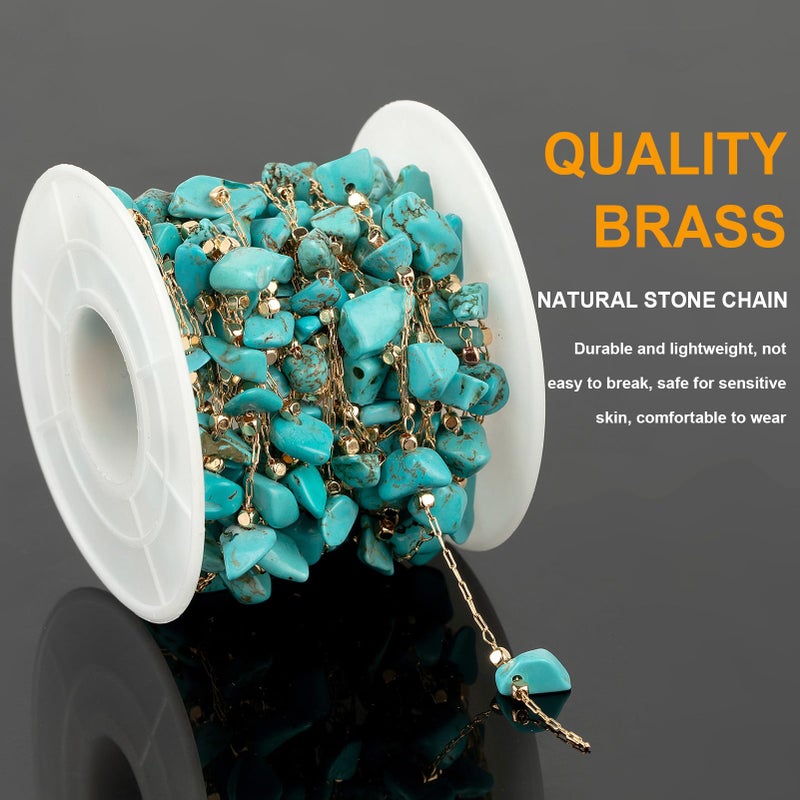 KYUNHOO 16.4 Feet/5M Gold Plated Chains for Jewelry Making Turquoise Blue Natural Stone Chain Spool Brass Necklace Jewelry Bulk for Bracelet Ankle Crafting Finding Supplies - Image 3