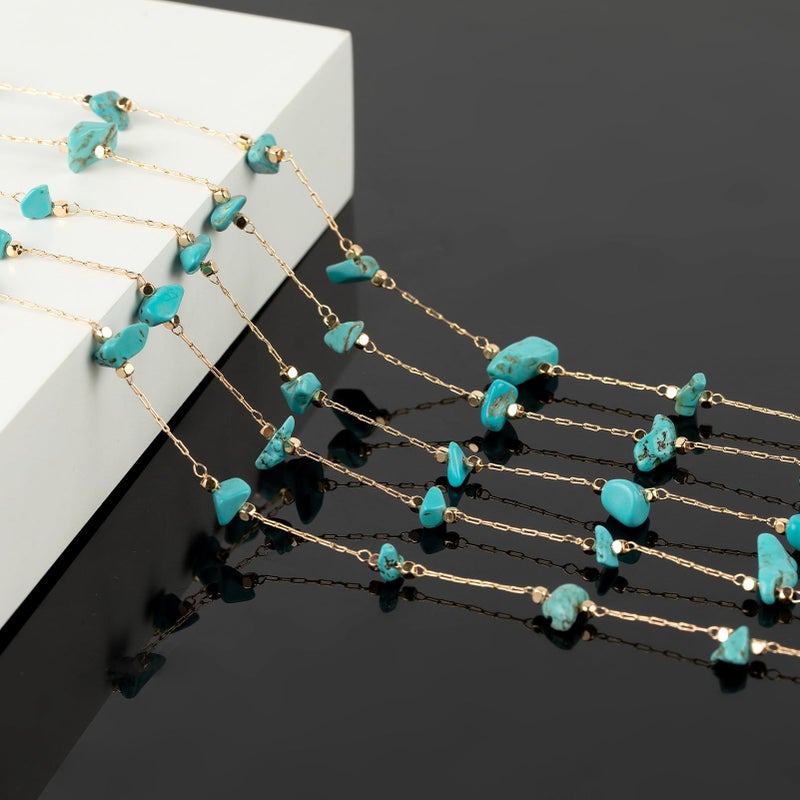 KYUNHOO 16.4 Feet/5M Gold Plated Chains for Jewelry Making Turquoise Blue Natural Stone Chain Spool Brass Necklace Jewelry Bulk for Bracelet Ankle Crafting Finding Supplies - Image 5