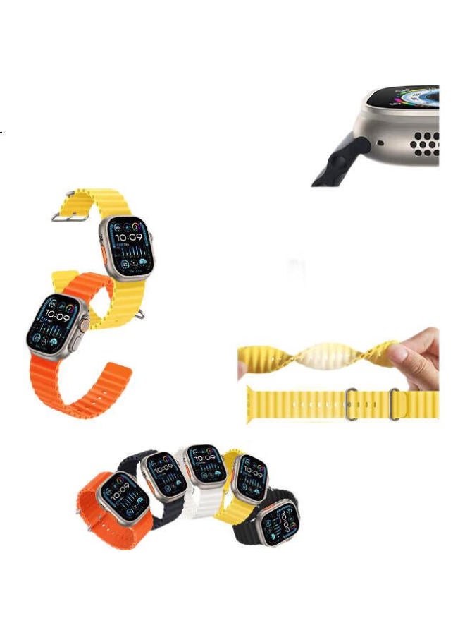 WP New Apple Watch Band Apple Watch Ultra2 Ocean Silicone Double Buckle Loop Band Iwatch S10/9/8/Se Original Orange 45 - Image 3