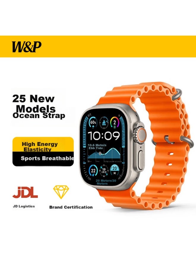 WP W&p New Apple Watch Band Apple Watch Ultra2 Ocean Silicone Double Buckle Loop Band Iwatch S10/9/8/se Original Orange 45 - Image 1