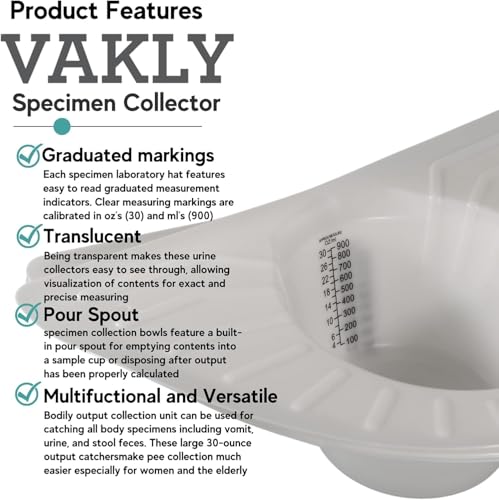 Vakly Graduated Specimen Collector Pans [Pack of 1] Toilet Nursing Hat for Urine, Vomit & Stool Collection Fits Over Toilets and Commodes - 30 oz for Women and Elderly - Image 2