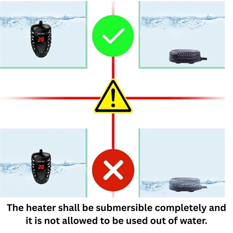 KSH STORE سخان حوض سمك رقمي LED، 100 واط، نطاق درجة الحرارة 16-35°C، مقياس حرارة مدمج، مناسب لأحواض السمك سعة 5-15 جالون - Image 5