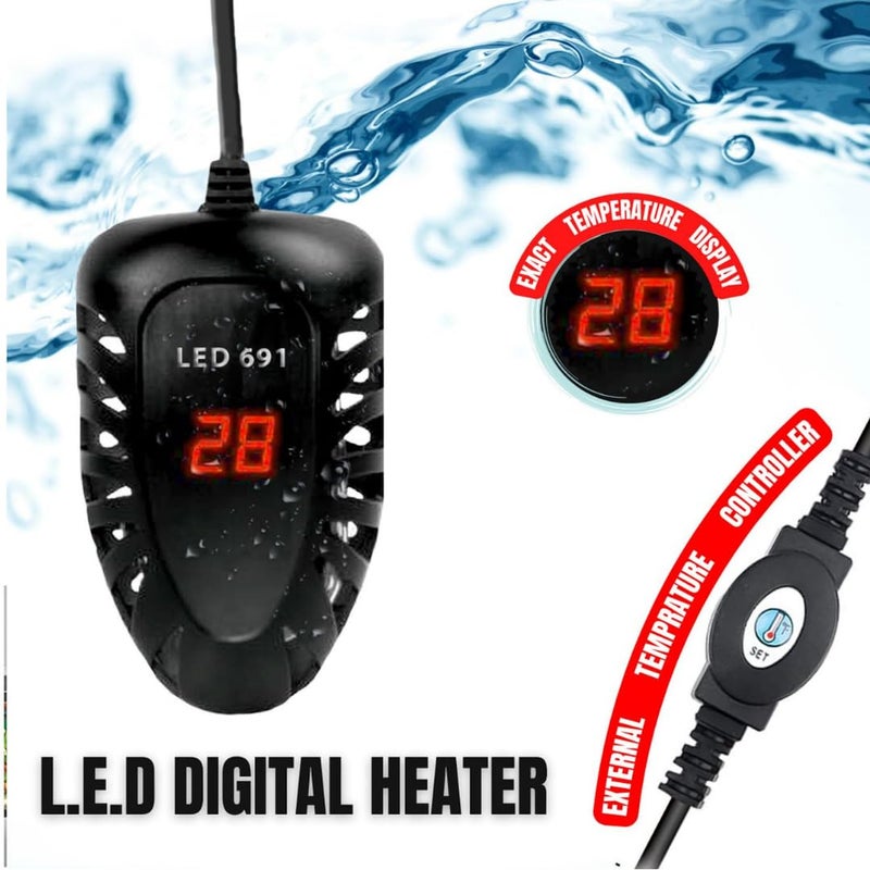 KSH STORE سخان حوض سمك رقمي LED، 100 واط، نطاق درجة الحرارة 16-35°C، مقياس حرارة مدمج، مناسب لأحواض السمك سعة 5-15 جالون - Image 4