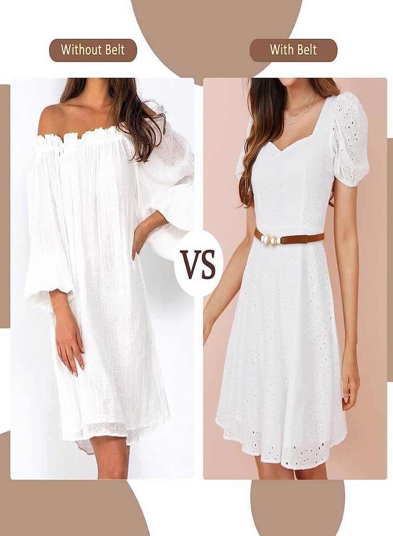 Women’s Stretchy Pearl Belt Set, Fashionable Elastic Waist Belts for Dresses, 2pcs Simple and Stylish Design, Creative Pearl Buckle Thin Belts - Image 3