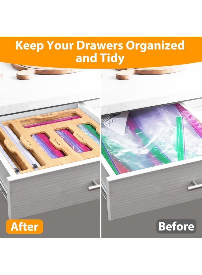 6 in 1 Foil and Plastic Bag Storage Organizer for Kitchen Drawer, Sandwich and Snack Bags from Bamboo - Image 2