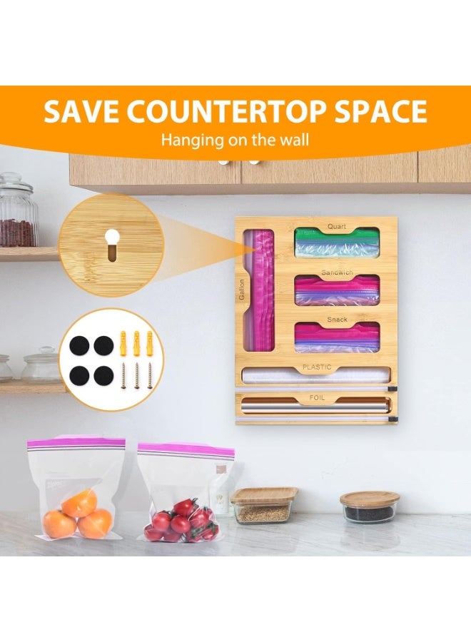 6 in 1 Foil and Plastic Bag Storage Organizer for Kitchen Drawer, Sandwich and Snack Bags from Bamboo - Image 4