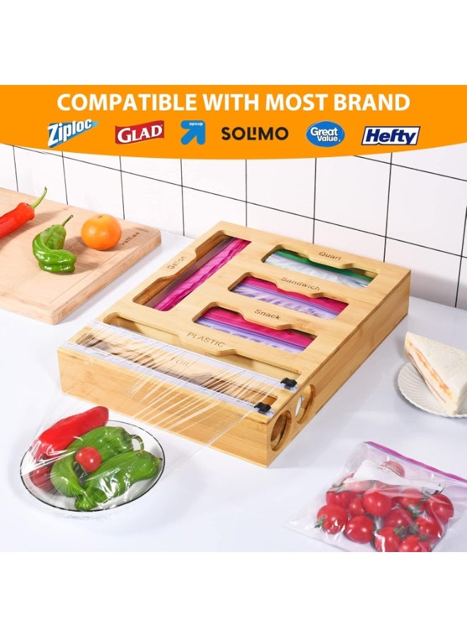 6 in 1 Foil and Plastic Bag Storage Organizer for Kitchen Drawer, Sandwich and Snack Bags from Bamboo - Image 3