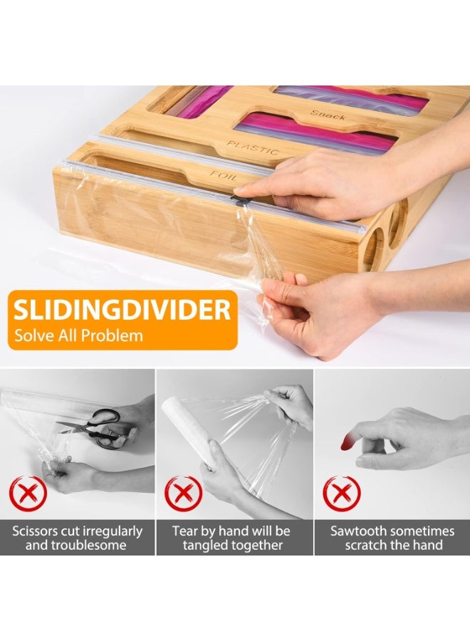 6 in 1 Foil and Plastic Bag Storage Organizer for Kitchen Drawer, Sandwich and Snack Bags from Bamboo - Image 5