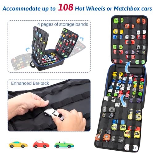 KISLANE Portable Carrying Case Suitable for Toy Cars or Matchbox Cars, Versatile Toy Cars Storage for 108 Toy Cars, Sturdy 4 Pages Toy Cars storage bag with Front Pocket(Case Only) (Black) - Image 2