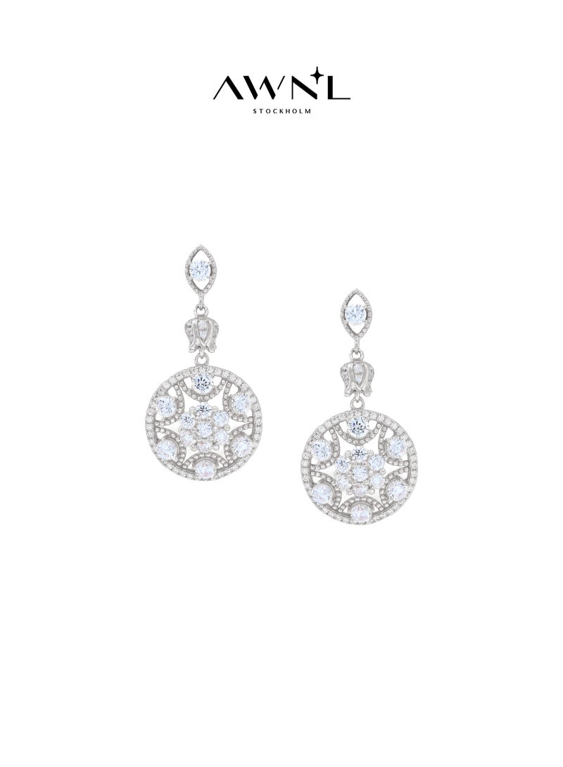 AWNL Women's Silver Earrings with CZ Diamonds, White Gold Plating Lily of the Valley Gift for Wife Girlfriend - Image 1