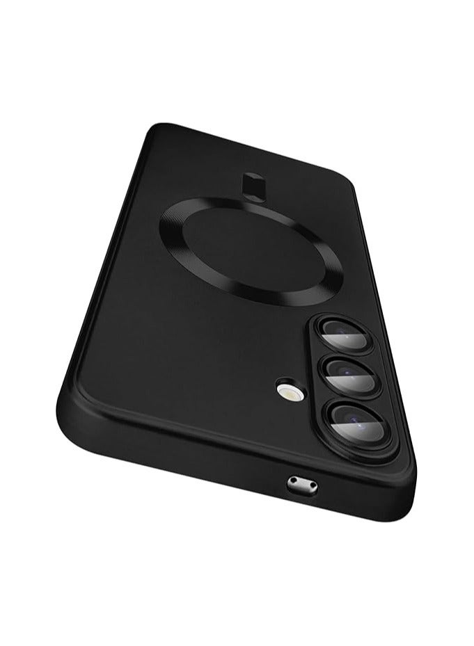 Case Cover Compatible with Magnetic Case for Samsung Galaxy S25 Plus [MagSafe Compatible] [NFC Camera Lens Protector] Soft Silicone Bumper Metal Bumper (Black) - Image 1