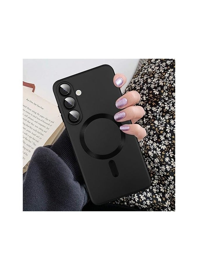 Case Cover Compatible with Magnetic Case for Samsung Galaxy S25 Plus [MagSafe Compatible] [NFC Camera Lens Protector] Soft Silicone Bumper Metal Bumper (Black) - Image 2