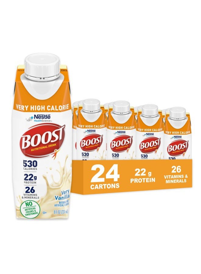 Boost Boost Very High Calorie Vanilla Nutritional Drink – 22g Protein, 530 Nutrient Rich Calories, 8 Fl Oz (Pack of 24) - Image 1