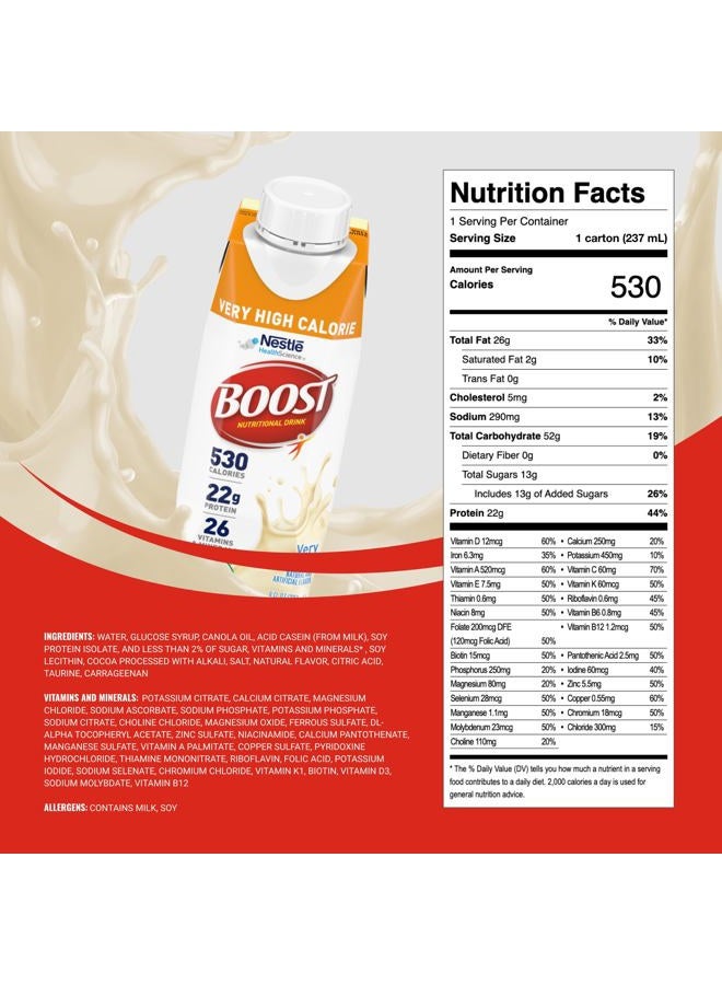 Boost Boost Very High Calorie Vanilla Nutritional Drink – 22g Protein, 530 Nutrient Rich Calories, 8 Fl Oz (Pack of 24) - Image 2