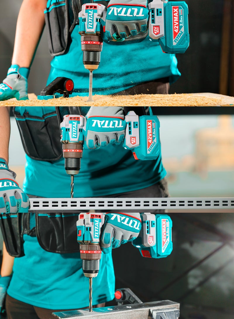 TOTAL 42V Compact Brushless Cordless Impact Drill (69Nm) - 13mm Metal Chuck, 22+1+1 Torque Settings & 30,000BPM - Includes 42V Battery, Charger & 50+ Accessories - TIDLI426981 - Image 3