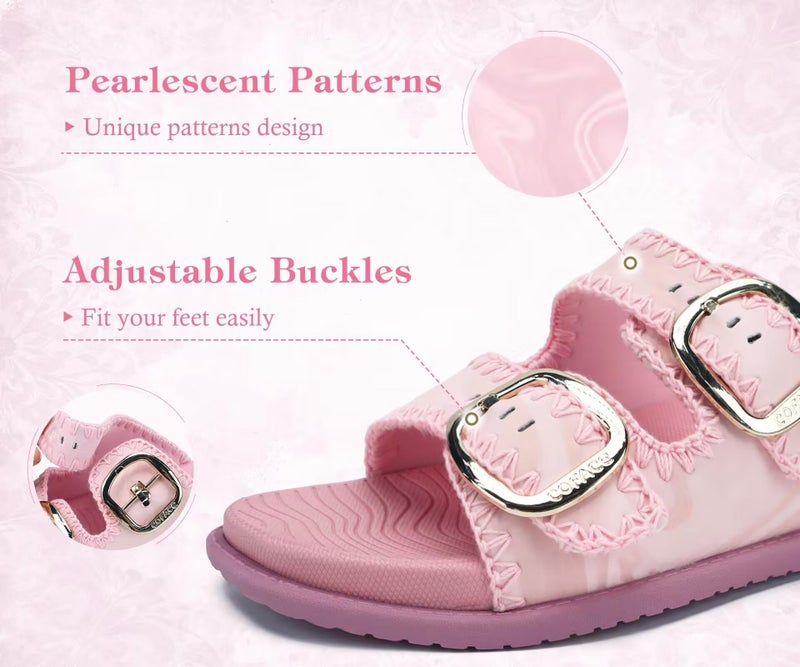 COFACE Womens Sandals 2026 Buckles Arch Support Summer Beach Vacations Essentials Comfort Trendy Dressy Fashion Casual Cute Classy Cloud Slides Pink Size 9 - Image 4