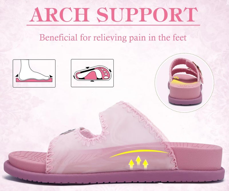 COFACE Womens Sandals 2026 Buckles Arch Support Summer Beach Vacations Essentials Comfort Trendy Dressy Fashion Casual Cute Classy Cloud Slides Pink Size 9 - Image 5