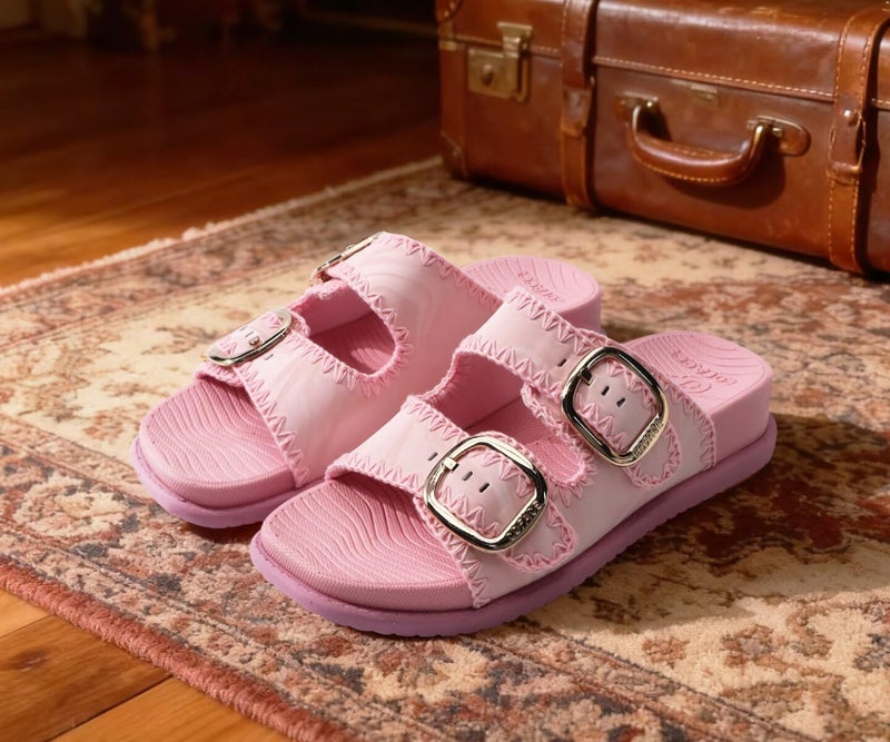 COFACE Womens Sandals 2026 Buckles Arch Support Summer Beach Vacations Essentials Comfort Trendy Dressy Fashion Casual Cute Classy Cloud Slides Pink Size 9 - Image 3