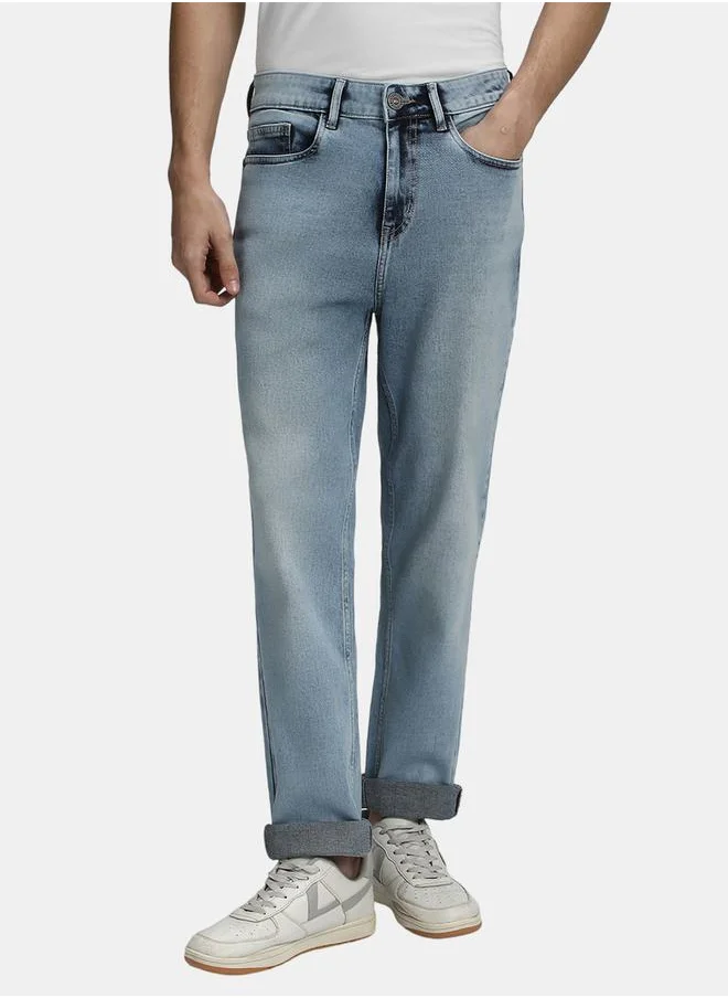 Dennis Lingo Light Wash Mid Rise Straight Fit Jeans by Styli