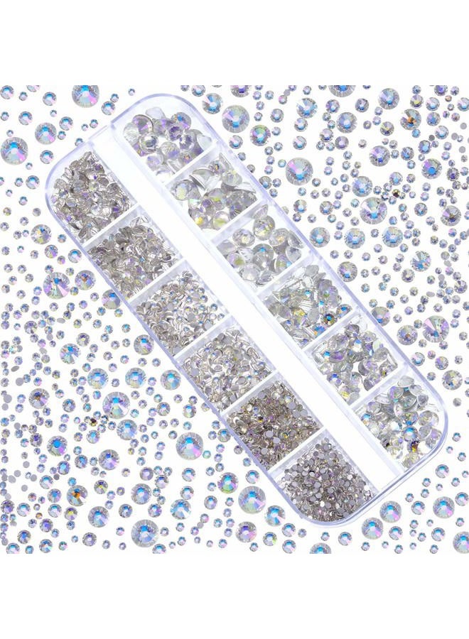 Dowarm 2650PCS Glue Fix Glass Flat Back Crystal Rhinestones, 6 Sizes 1.5mm 2mm 2.8mm 4mm 4.8mm 6.5mm, Non Hotfix Flatback Crystals for Crafts Nail Face Art Clothes (Blue Moonlight/Paradise Shine) - Image 2