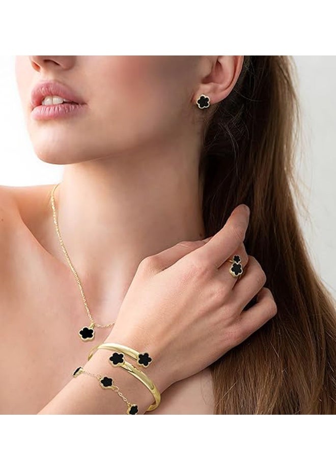 Happy D Huge 6pcs Shiny Flower Lucky Jewelry Set with Shiny Earrings, Necklace, Bracelet and Ring for Women Trendy and Trendy Alloy Set, Perfect for Gift - Image 3