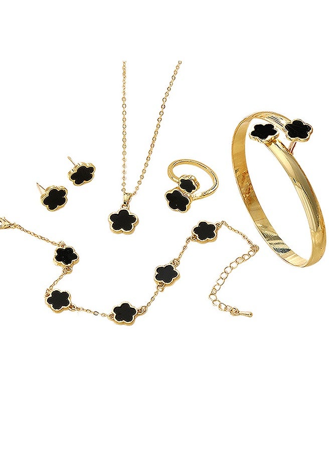Happy D Huge 6pcs Shiny Flower Lucky Jewelry Set with Shiny Earrings, Necklace, Bracelet and Ring for Women Trendy and Trendy Alloy Set, Perfect for Gift - Image 2