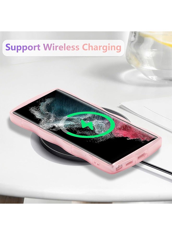 HY For Samsung Galaxy S23 Ultra 5G Case 6.8",Cute Curly Wave Case with Star Glitter,Clear Shiny Bling Soft TPU Shockproof Phone Protecive Case for Women Girls-Pink  - Image 5