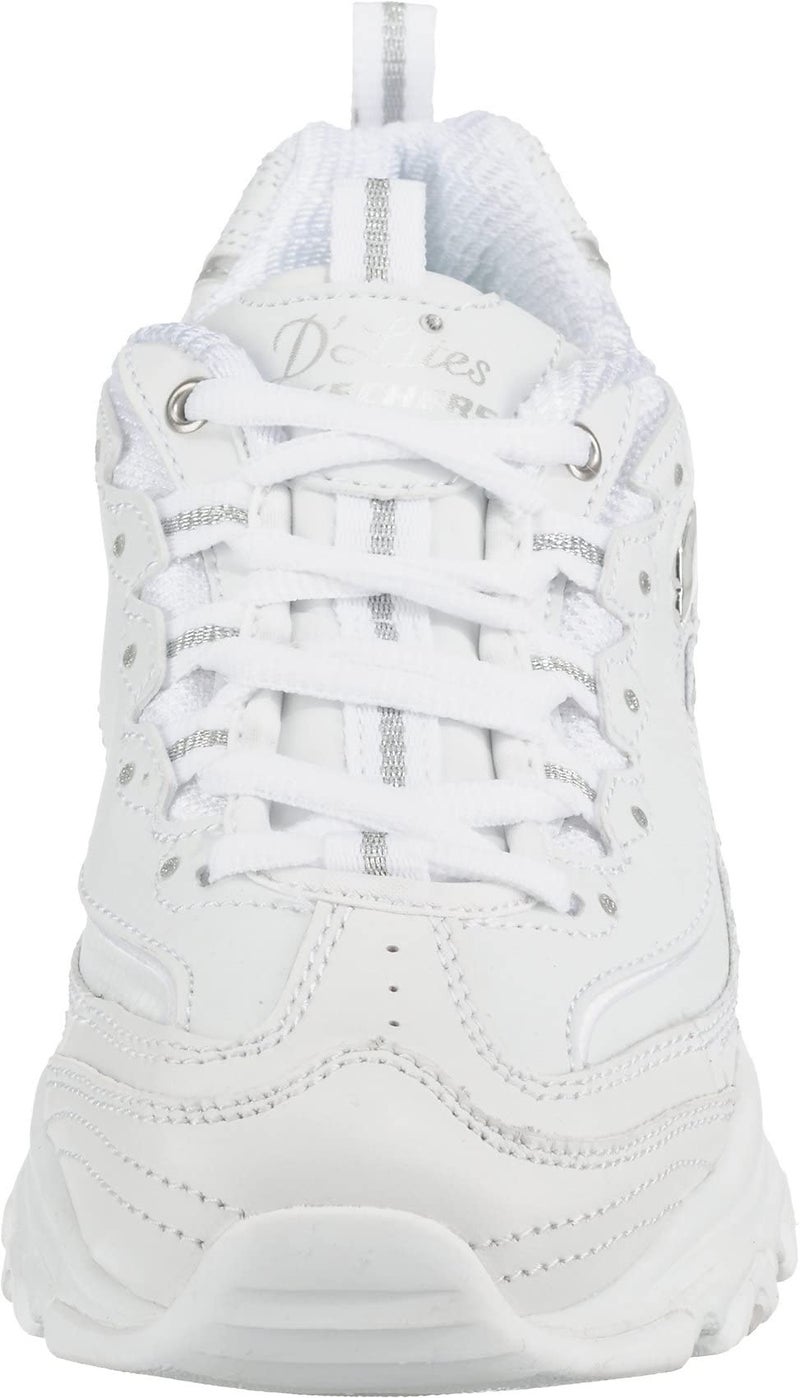 Skechers Sport Women's D'Lites Memory Foam Lace-up Sneaker,White Silver,8 W US - Image 5