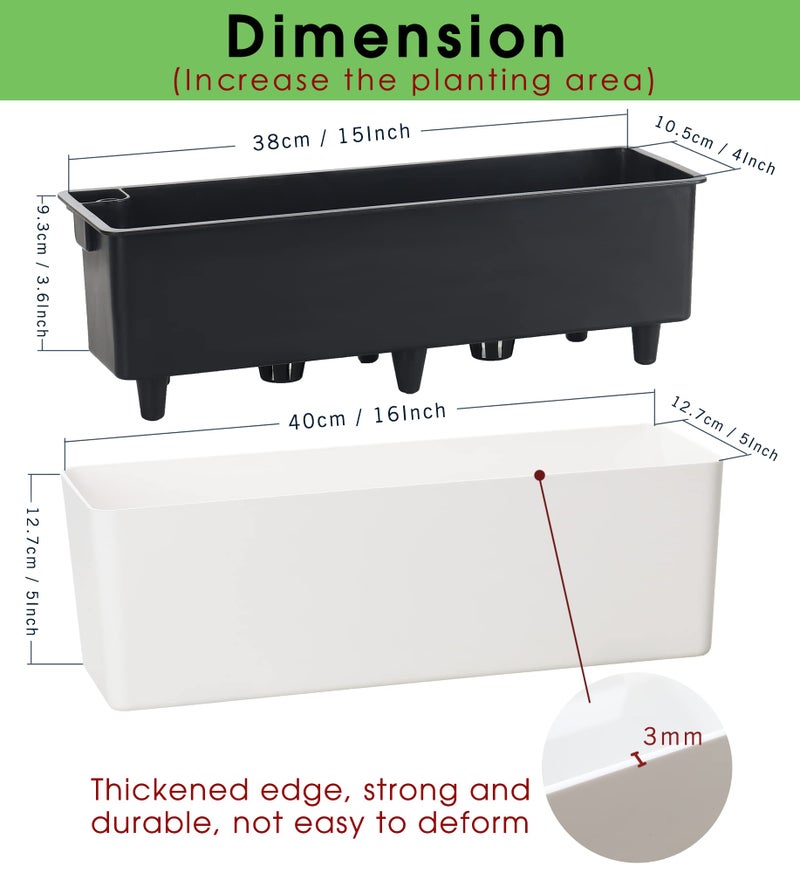 GardenBasix Elongated Self Watering Planter Pots Window Box 5.5 x 16 inch Indoor Home Garden Modern Decorative Planter Pot for All House Plants Flowers Herbs (White,1-Pack) - Image 2