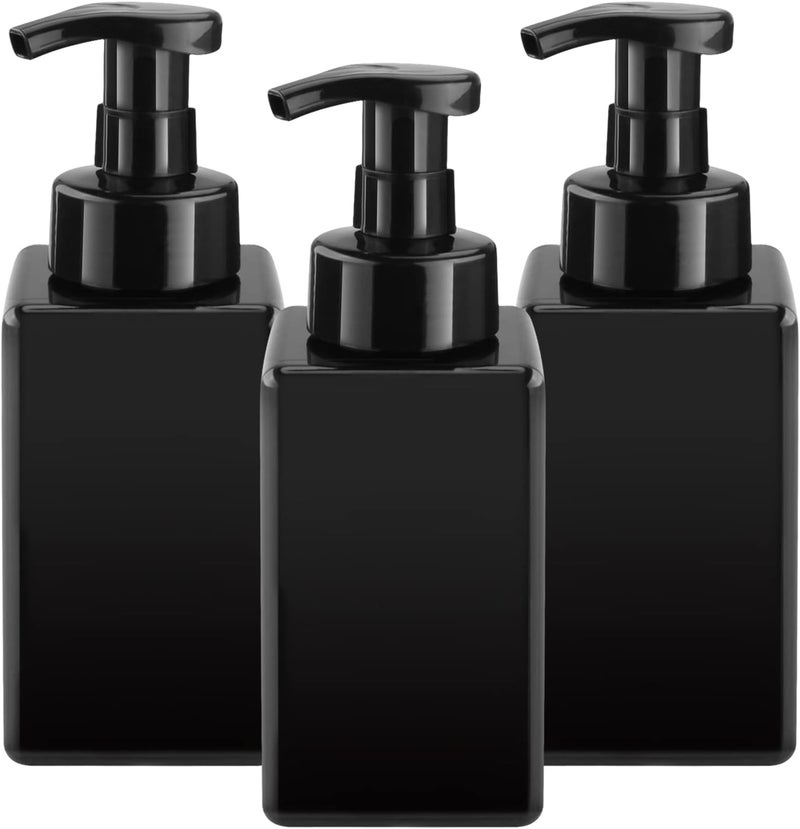 Cositina 3 Pack 15oz/450ml Foaming Soap Dispenser Plastic Foam Pump Bottle Refillable Liquid Soap Container for Shampoo Body Hand Wash Bathroom Kitchen Sink - Black