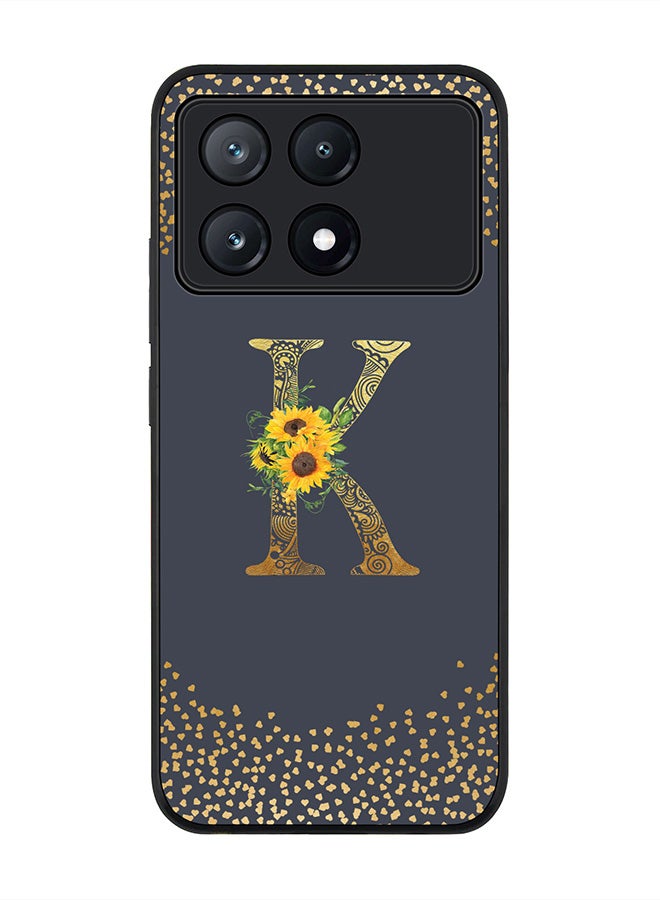 Stylizedd Rugged Black Edge Case for Xiaomi Poco X6 Pro, Slim fit Case Cover- Custom Monogram Initial Letter Mandala Floral Pattern Alphabet - K(Grey) - Image 1