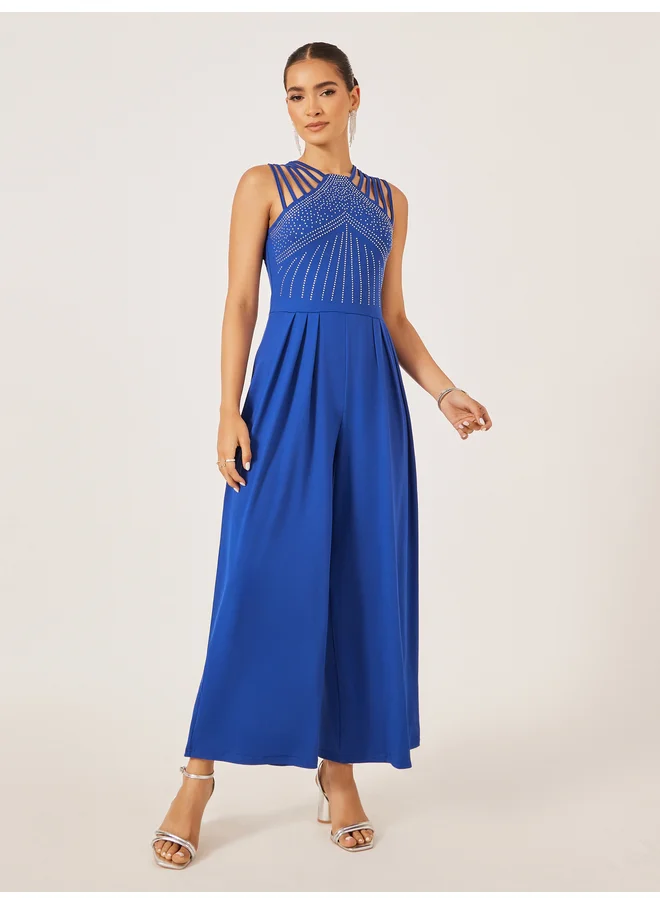 ستايلي Styli Embellished V Neck Wide Leg Jumpsuit
