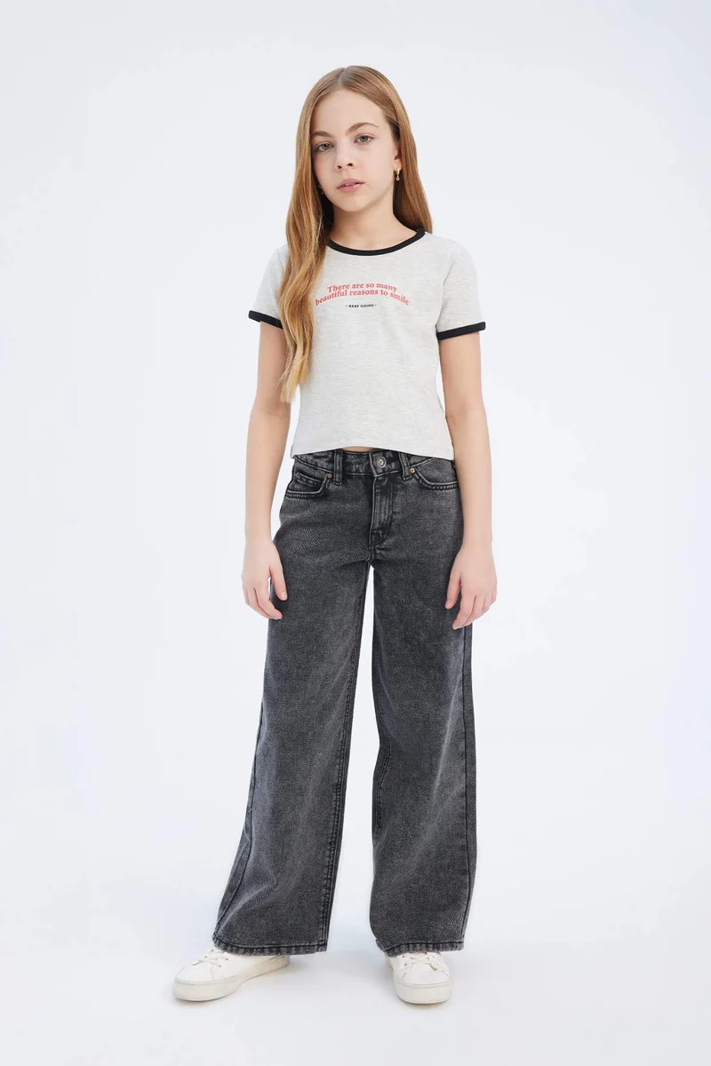 DeFacto Slim Fit Slogan Short Sleeve T-Shirt