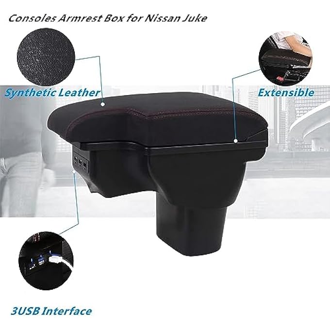 Coolbaby For Nissan Juke Armrest Box For Infiniti Esq Car Armrest 20102019 Accessories Interior Storage Box Consoles Double Layer Storage Pu Leather Retrofit Parts 3Usb Port - Image 3