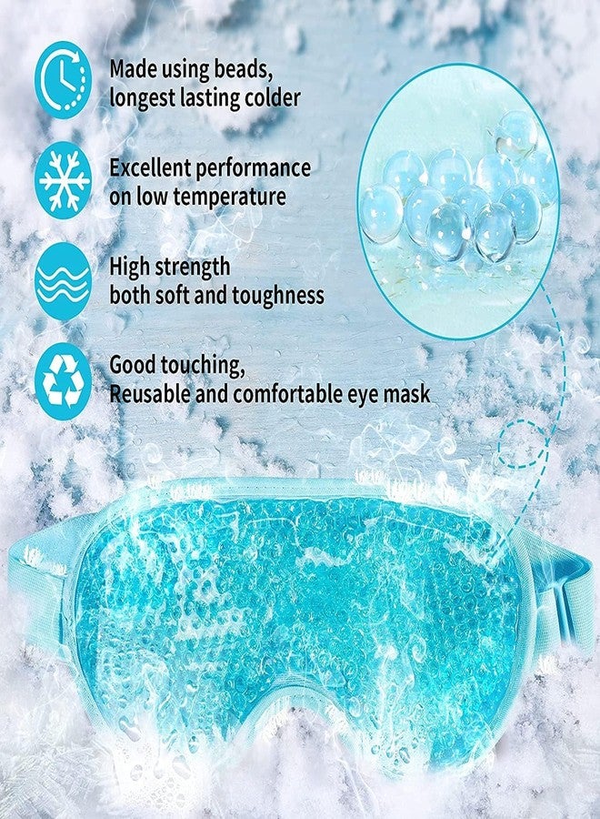 JUDEE Reusable Gel Beads Eye Mask for Sleeping - Hot & Cold Therapy Eye Pillow for Relaxation and Comfort - Soft, Adjustable Sleep Mask (Blue) - Image 3