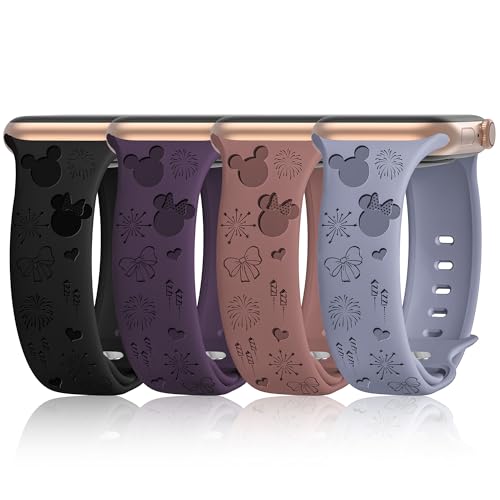 iWabcertoo 4 PACK Engraved Silicone Bands Compatible with Apple Watch Band 40mm 38mm 41mm 42mm 44mm 45mm 46mm 49mm Women Breathable Soft Cute Sport Replacement Strap for iWatch SE Series 11 10 9 8 7 6 5 4 3 2 1 - Image 1